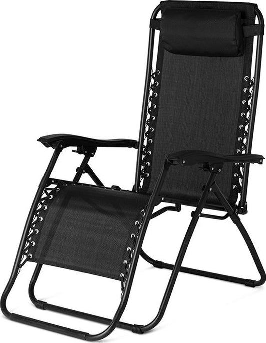 909 Outdoor - Chaise longue - avec coussin de tête - dossier et repose-pieds réglables - acier - 92 x 65 x 114 cm - pliable - poids maximal : 120 kg