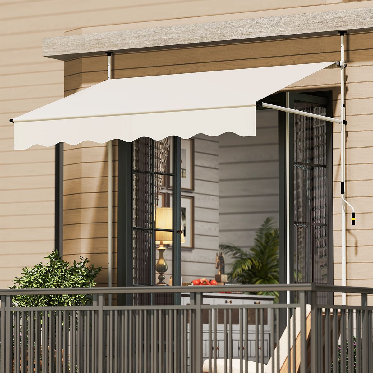 Store de balcon Coast - sans perçage - réglable manuellement - blanc - 200 cm
