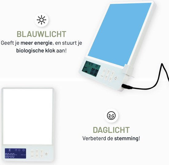LIROMA® Lampe à lumière du jour - Lumière bleue et blanche - 10 000 LUX - Minuterie - Luminothérapie - Lampe de bureau