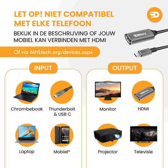 Adaptateur Drivv USB-C vers HDMI - Prise en charge de la 4K à 30 Hz - Convertisseur - Type-C vers HDMI - Thunderbolt 3 - Gris