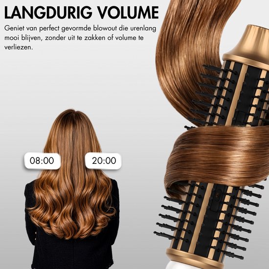 Sansbeauté® Blowout Brosse thermique 3-en-1 38 mm - Brosse chauffante en céramique - Appareil multifonction - Sèche-cheveux - Brosse à boucler - Brosse à cheveux - Brosse lissante - Brosse chauffante - Volume et boucles - Cordon rotatif