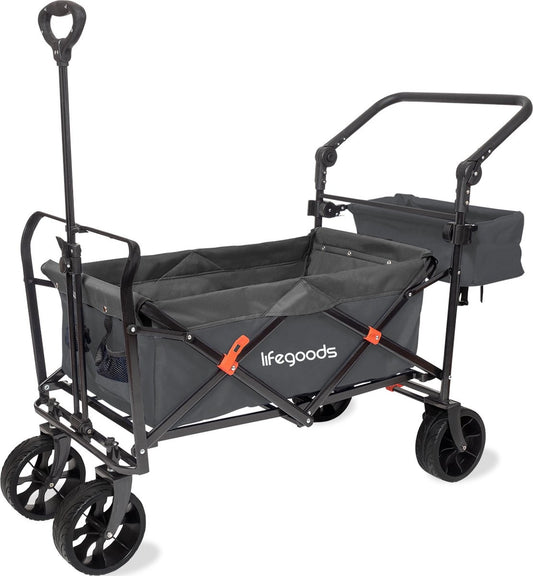 LifeGoods Wagon - Pliable - Jusqu'à 120KG - 90L - Polyester lavable - 120x80cm - Gris