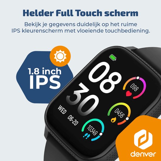 Montre connectée Denver - Android iOS - Notifications - Montre de sport - Cardiofréquencemètre - Oxymètre - Moniteur de sommeil - SWC184B - Noir