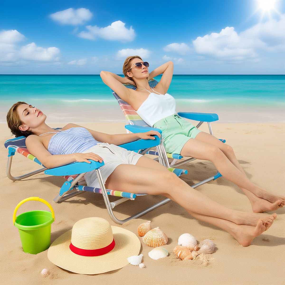 Lot de 2 chaises de plage pliantes Coast - Dossier réglable - Chaises de camping légères - 64 x 63 x 74 cm