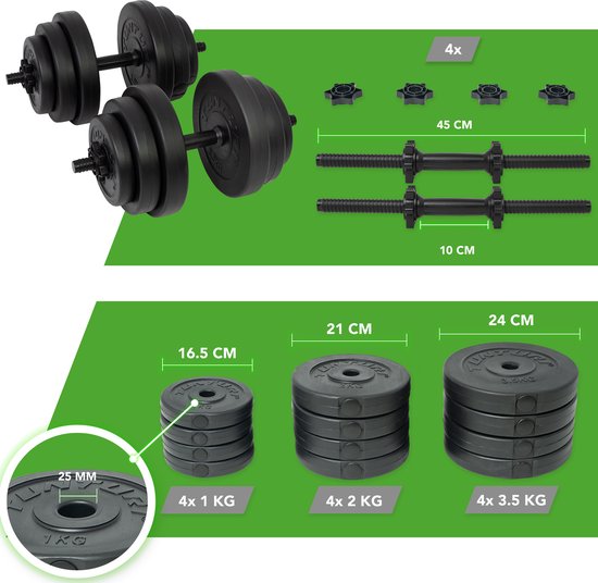 Tunturi Weights - jeu d'haltères - Jeu d'haltères - 2 pièces - Total 28kg - Noir - Vinyle - avec application fitness gratuite