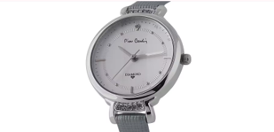 Montre pour femme Pierre Cardin Classic bleue/argentée - Bracelet en cuir - Avec parure de bijoux et cristaux
