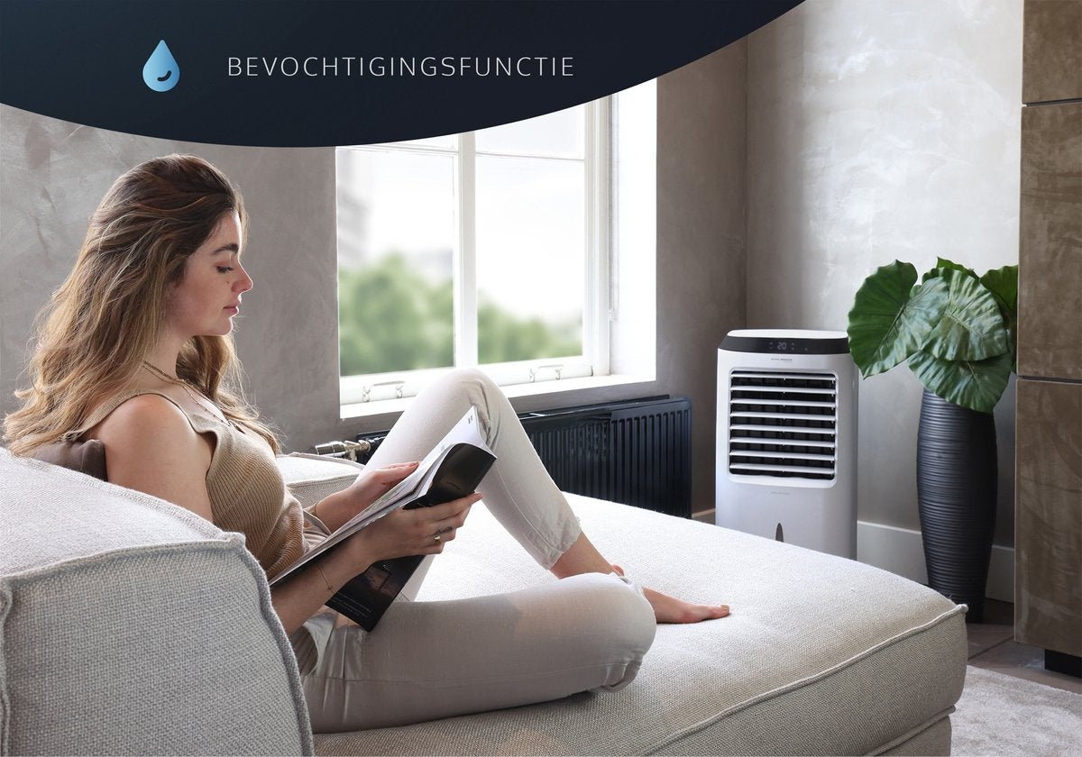 JAP Appliances Edmonton - 4 in 1 Aircooler, Ventilator, Ionisator en luchtbevochtiger - Met afstandsbediening en timer - Inclusief 2 koelelementen - Mat wit