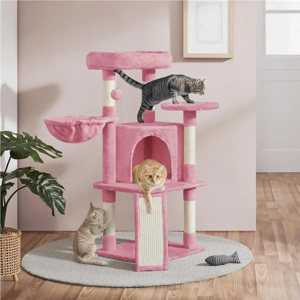 Yaheetech : Arbre à chat avec maison et plate-forme de repos - Rose pâle - 43,5 x 43,5 x 106 cm
