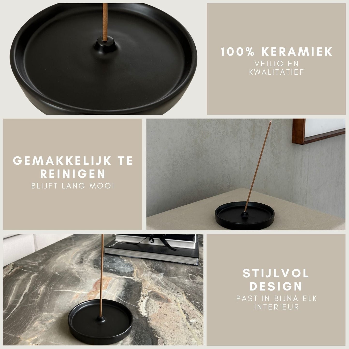 Porte-encens « A Sunny Day » en céramique - Noir - Rond - Ø 13 cm