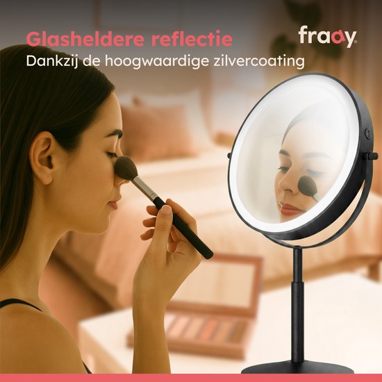 Miroir de maquillage Fraay® XXL avec éclairage LED - Grossissement 10x - Miroir grossissant avec éclairage - Rechargeable - Miroir de rasage - Miroir de salle de bains - Noir