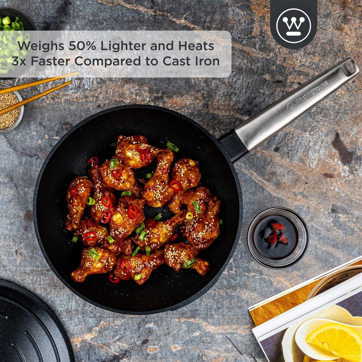 Wok Westinghouse Performance Series - Wok avec couvercle - 28 cm - Noir