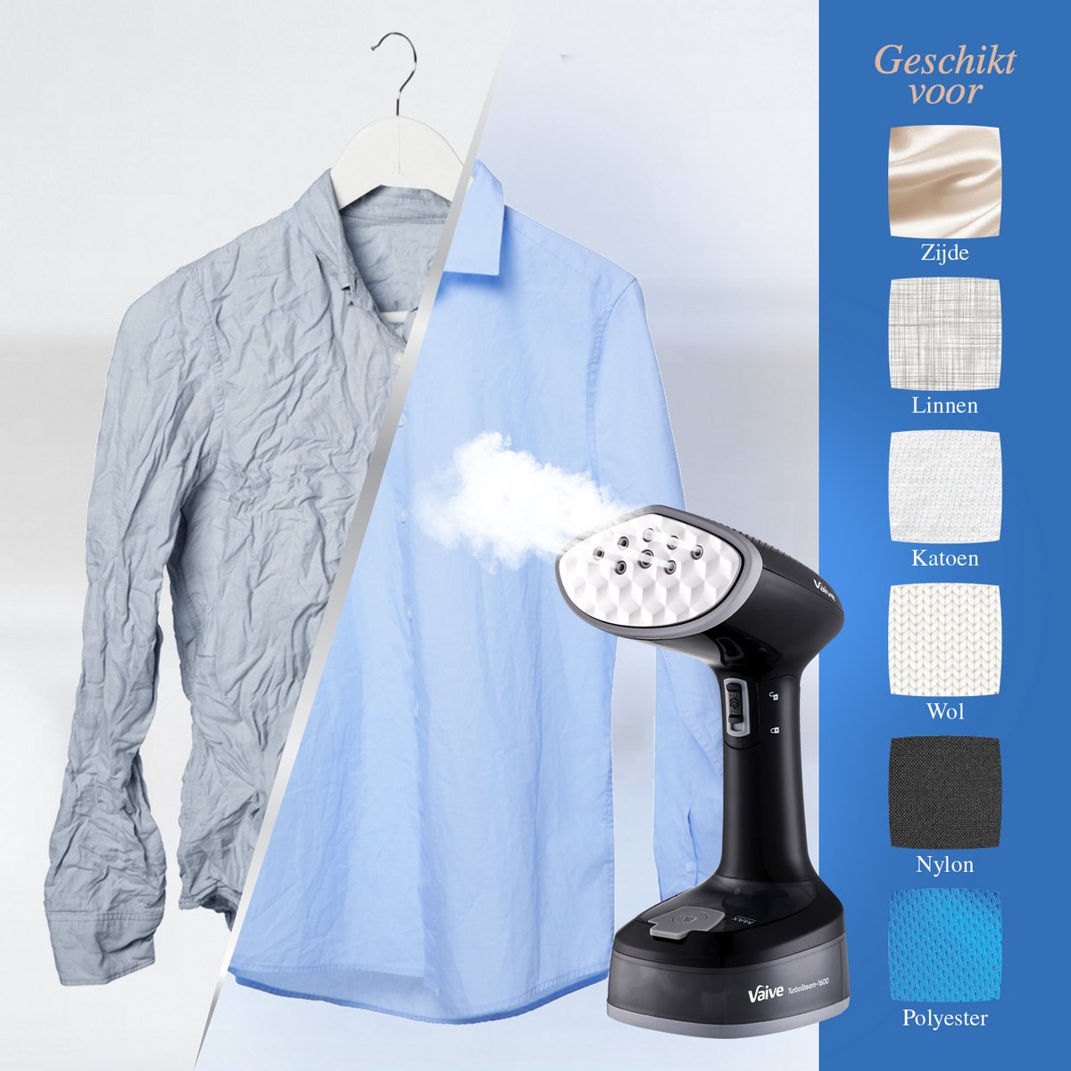 VAIVE TurboSteam Défroisseur à vêtements pliable 1600W - Défroisseur à main - Défroisseur à vêtements - Défroisseur - Défroisseurs à vêtements