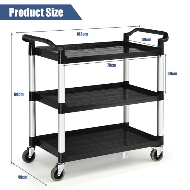 Coast 3-Stage Serving Trolley Multifunctional Trolley with Handles and 4 Wheels Kitchen Trolley Side Trolley Metal Trolley Black