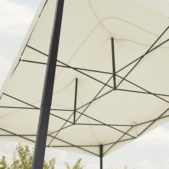 Tente de fête LifeGoods - Pavillon - 3 x 4,5 m - Parois latérales - Montage facile - Pliable - Imperméable - Sac de transport à roulettes - Beige