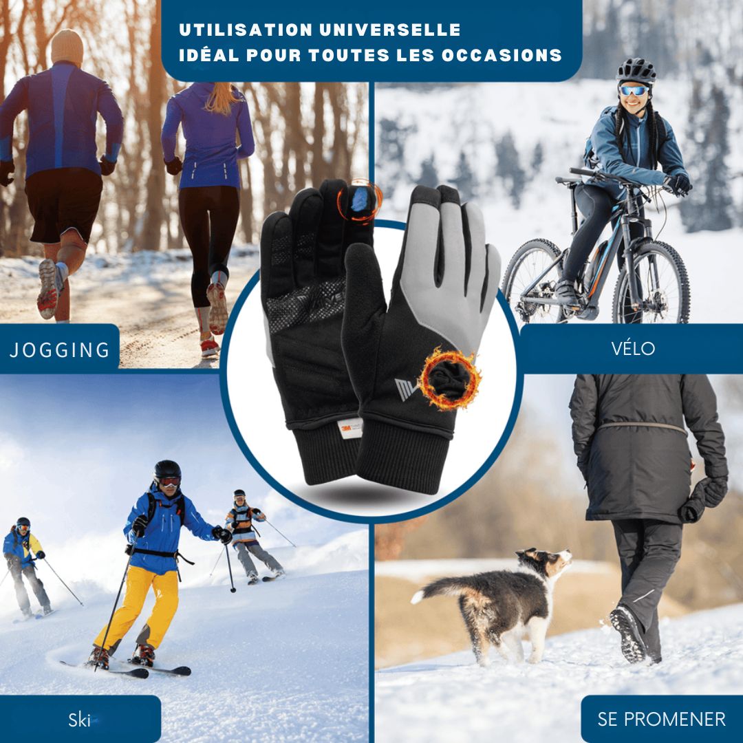 Gants d'hiver MIVELO THERMO-FIT - Polaire thermique & 3M Thinsulate - Unisexe - Taille S - Noirs & Blancs