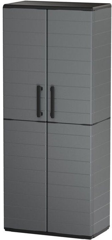Armoire haute - TOOD - 2 portes + 3 étagères en polypropylène - 68 x 37 x H.163 cm - Gris