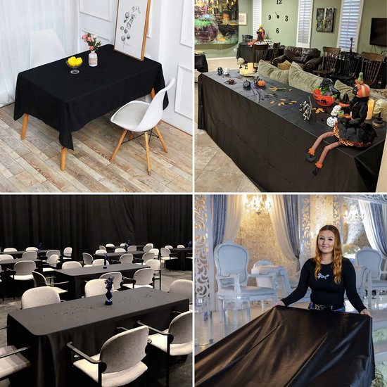 Partizzle 2x Nappe en plastique jetable - Décorations d'anniversaire - Décoration de fête d'Halloween - Noël Mariage - Noir - 274 x 137 cm