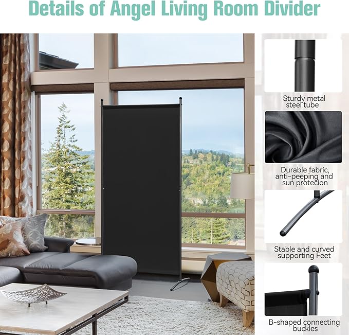 Angel Living Screens - 1 pièce - Séparation de pièces - Pliable - Noir - 80 x 180cm