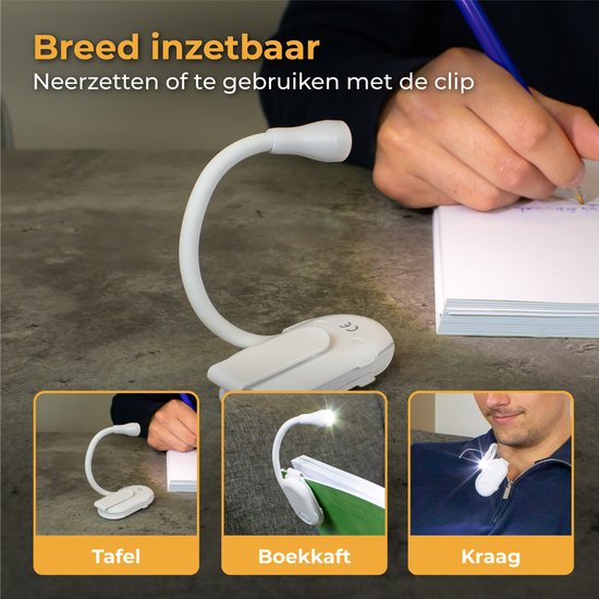 Nuvance - Lampe de lecture - Lampe de lecture à pince - Dimmable - 3 niveaux - Lampe de lecture pour livre - Rechargeable USB C - 24 heures de plaisir de lecture - Lampe à pince - pour enfants et adultes - Lampe à pince - Blanc