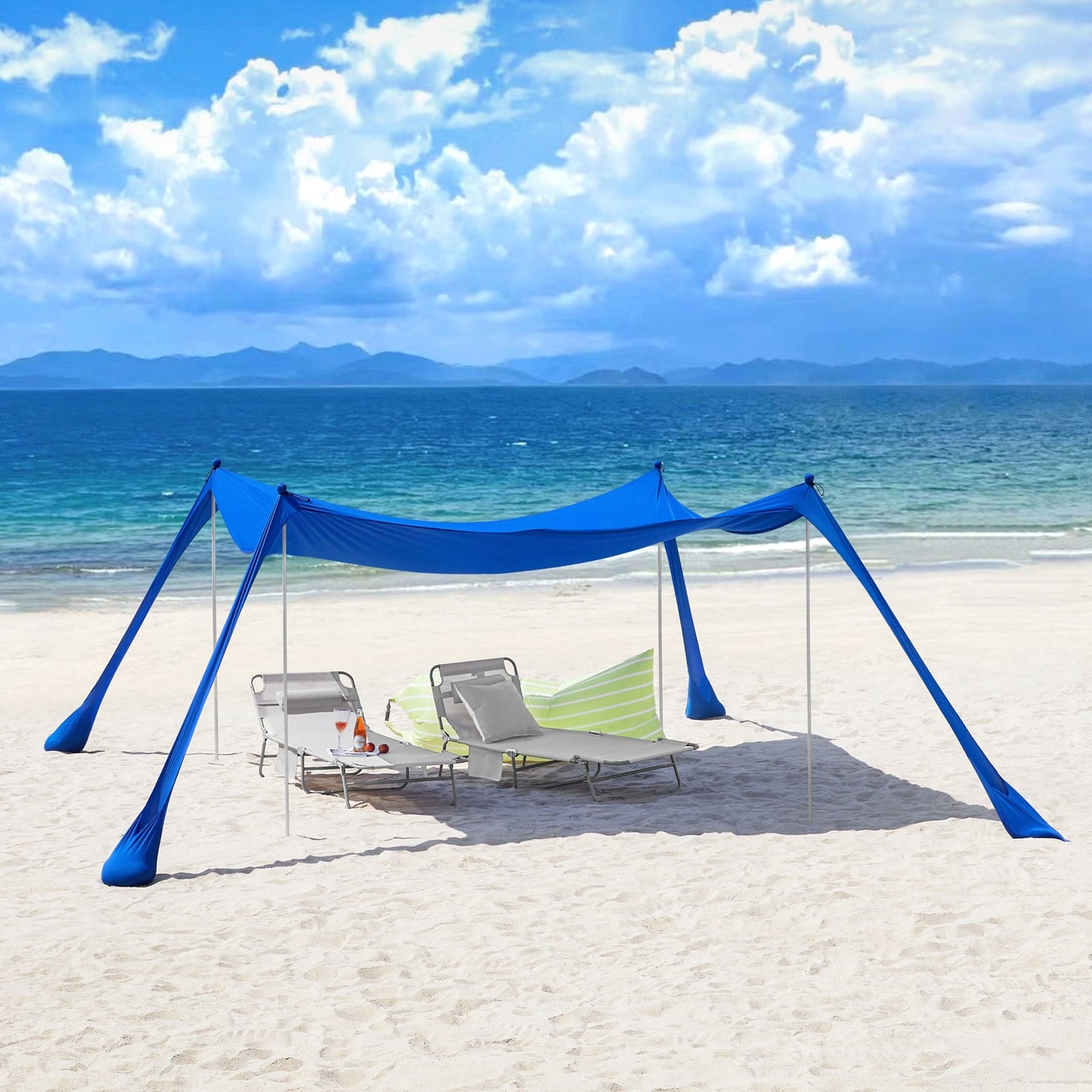 SoBuy OZT02-DB Tente de plage 400x400x200 cm - Bleu roi - Lycra Polyester - UPF 30 - Tente de plage portable avec sac de transport
