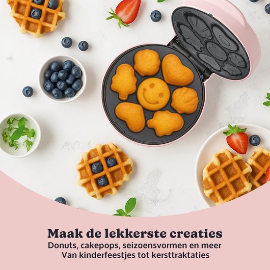 JAP Appliances Dough Joy Waffle Iron - Gaufrier pour 1 gaufre ronde - revêtement antiadhésif - voyant lumineux - Gaufres 16x16 cm - Rose