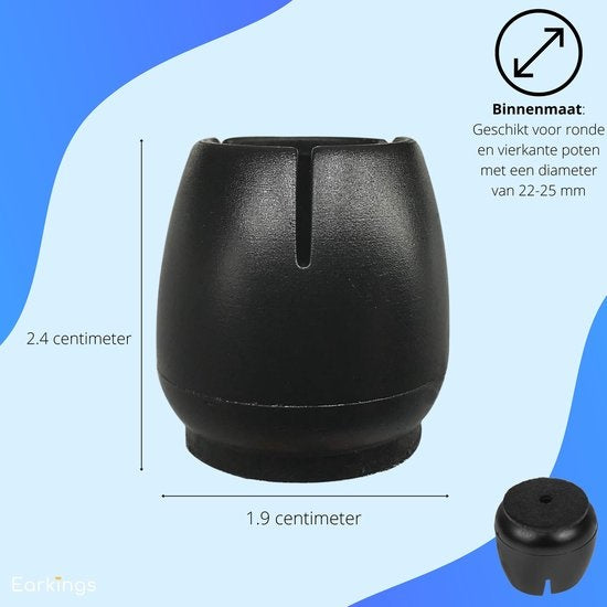 Protecteurs de pieds de chaises Protecteur de sol Ø22-25 mm - Capuchons de pieds de chaises Capuchons de meubles 24 pièces - Capuchons de chaises ronds et carrés Protecteur de sol Chaises - Earkings Black