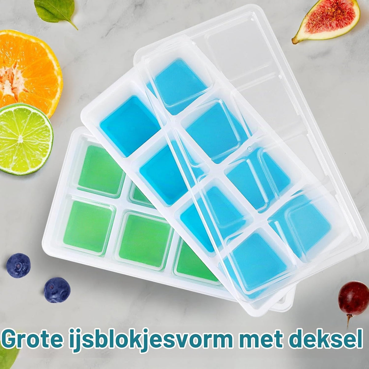 Moule à glaçons en silicone grand format avec couvercle, lot de 2 - Glaçons de 4,5 x 4,5 x 4 cm - Sans BPA et empilables - Rose