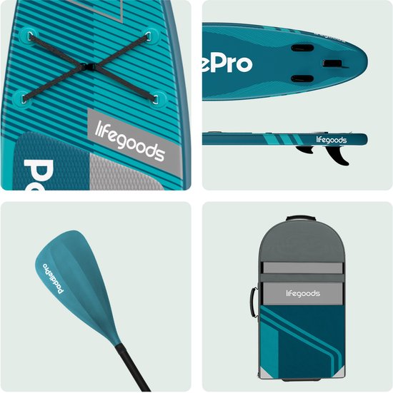 LifeGoods PaddlePro SUP Board Pro - Pro Set - Planche à pagaie gonflable - Max. 150KG - 320x81cm - Deep Aqua
