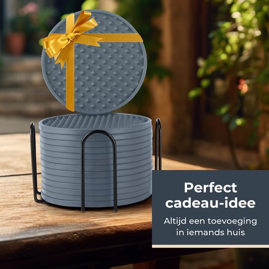 Castagnola Sous-verres en silicone - Sous-verres pour verres - Sous-verres design avec support - Sous-verres - Antidérapants - Lot de 14 - Gris