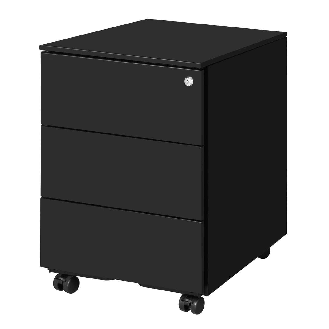 Armoire à dossiers mobile verrouillable Ochama Matte Black – 3 tiroirs, pré-assemblée, pour ranger des documents et des fournitures de bureau, 39 x 45,1 x 53,8 cm – Rangement compact pour le bureau ou le bureau à domicile