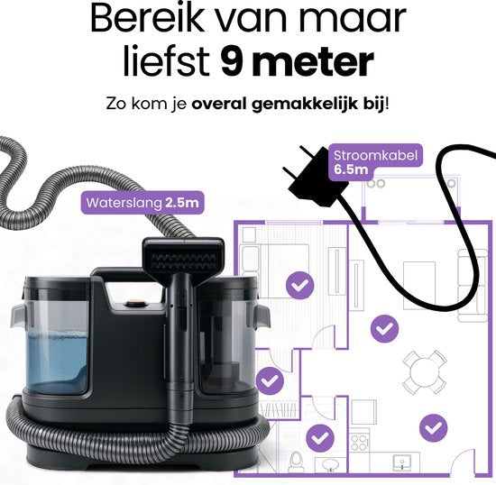 Nettoyeur de tapis Hendriqs® 3-1 à 65 °C avec fonction anti-obstruction | Puissance d'aspiration la plus élevée de sa catégorie - Nettoyeur portable pour éliminer les taches sur les canapés, les textiles et les matelas - Nettoyeur de canapés avec aspirati