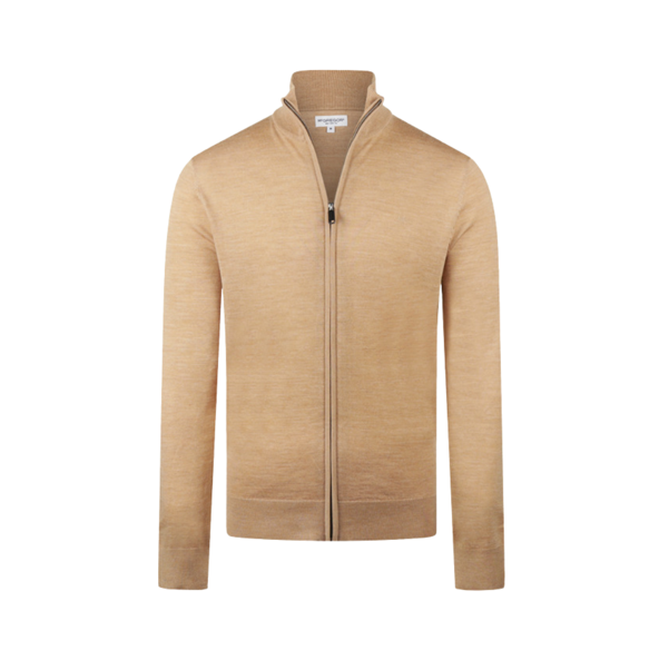 Cardigan zippé McGregor en laine mérinos extra-fine - 100 % laine mérinos extra-fine - Homme - Camel - Taille S