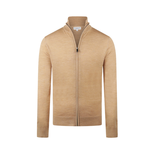 Cardigan zippé McGregor en laine mérinos extra-fine - 100 % laine mérinos extra-fine - Homme - Camel - Taille S
