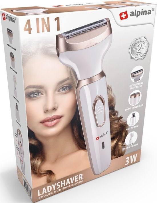 alpina 4-in-1 Ladyshave - Rasoir féminin - pour le corps et le visage - Tondeuse à sourcils incluse