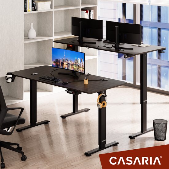 Casaria Bureau assis-debout - Réglable en hauteur Electrique - 140x60cm Marron