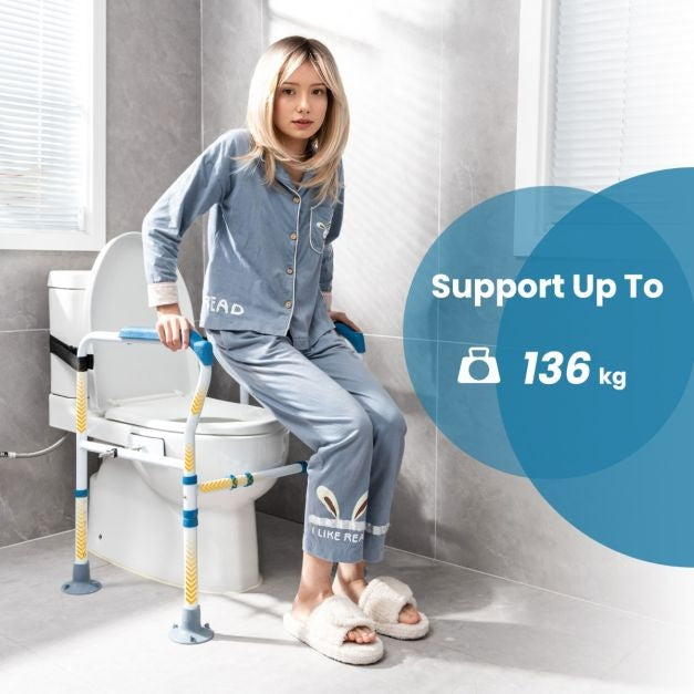 Coast - Support de toilette - Réglable dans 6 directions, Antidérapant, Seniors - L 62-68 x H 65,5-78 cm - Acier au carbone/HDPE - Bleu/Blanc