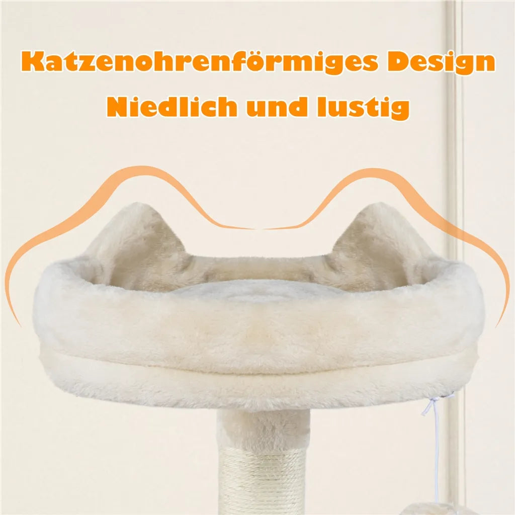 Yaheetech Scratch Post Beige - 158 cm de haut - Avec 2 plateformes, 2 maisons pour chats et 5 griffoirs en sisal