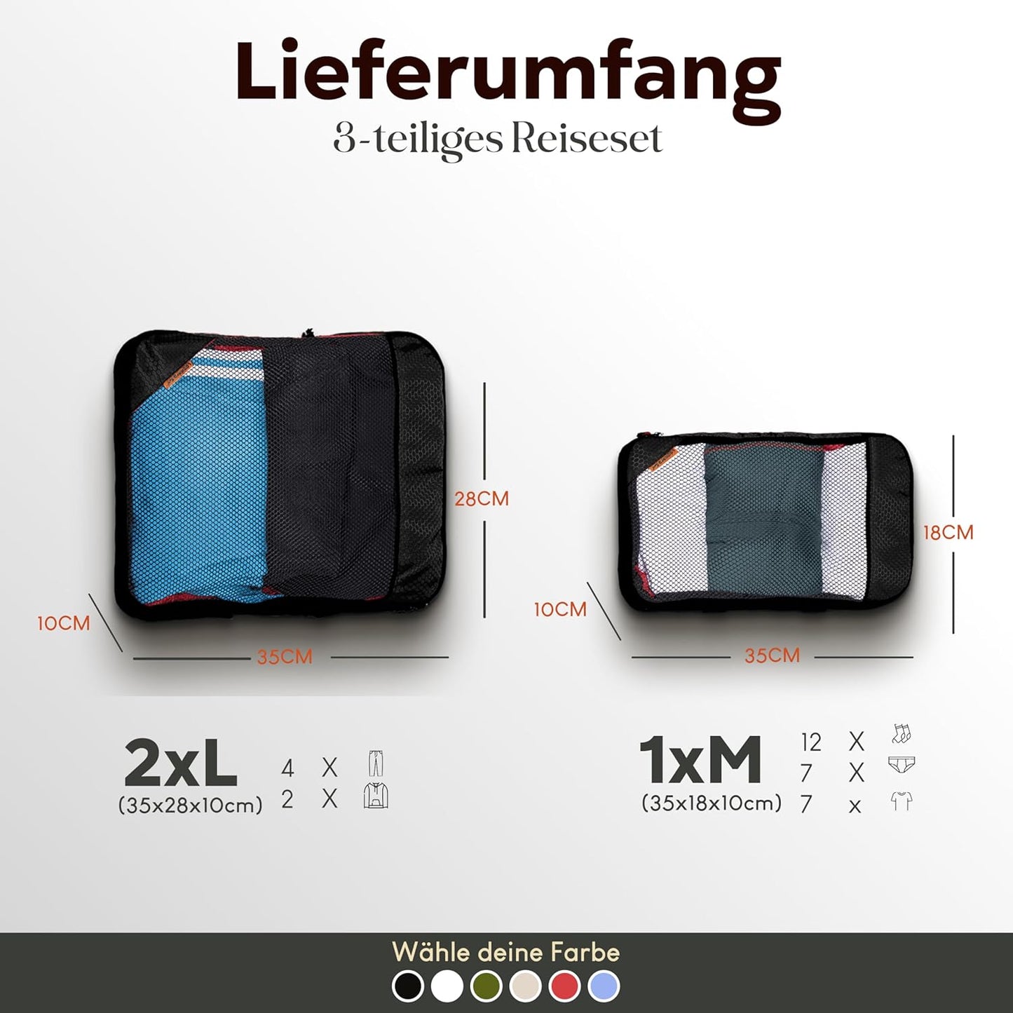 loonara Travel Travel Organiser Set - Black - 3 Parts