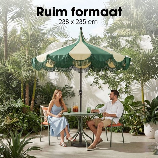 Mica Decorations Kim : parasol rayé avec sac de transport - Parasol à mât 238 x Ø 235 cm - Parasol de jardin ou de balcon - Polyester, acier - Vert foncé