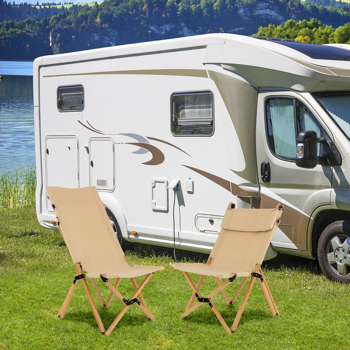 Chaise de camping pliable Coast - Bambou - Dossier réglable - Sac de transport inclus - Naturel