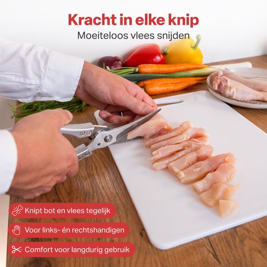 AoraKitchen Ciseaux à viande - Ciseaux de cuisine en acier inoxydable - pour la viande, le poisson, le poulet et les os - Ciseaux à herbes - Lavable au lave-vaisselle - Couvercle inclus