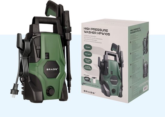 BRASQ HPW 105 - Nettoyeur de terrasse - Nettoyeur haute pression - 1400W - 105 bar - 426 L/H - Kit complet