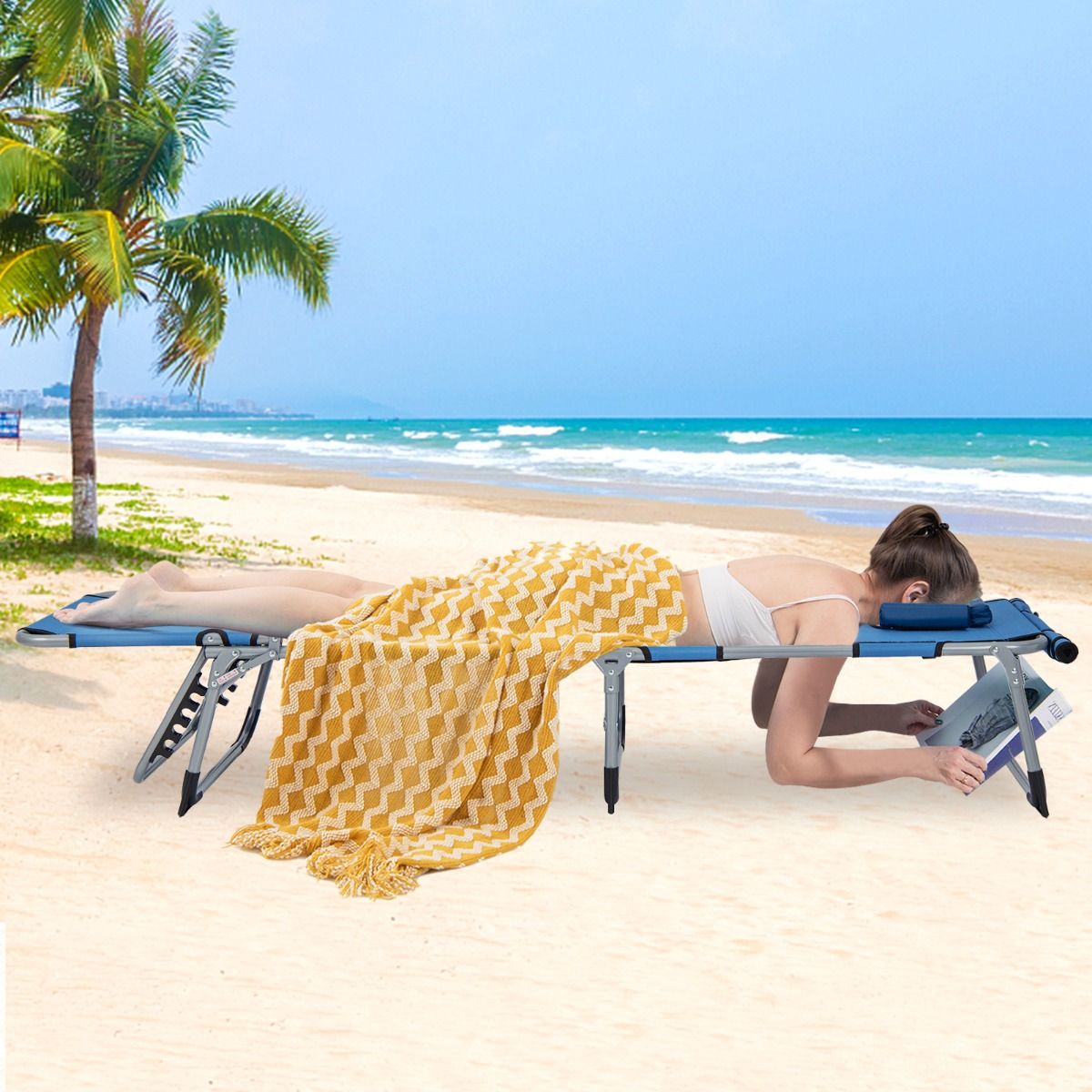 Bain de soleil COAST avec ouverture faciale - pliable - 193 x 60 x 34 cm - bleu