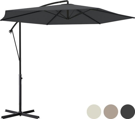 LifeGoods Parasol flottant - jusqu'à 8 personnes - Ø300cm - imperméable - avec housse et base en croix - jardin ou plage - Gris foncé
