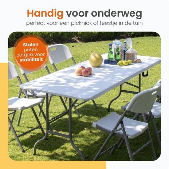 Goliving Table pliante - Table pliante - Table de camping - Table pliante d'extérieur - Résiste aux intempéries - 180 x 70 x 74 cm - Blanc