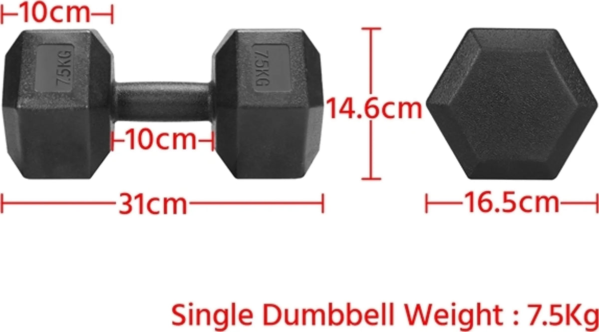 Yaheetech Haltères 7.5 kg Lot de 2 - Conception hexagonale antiroulis, poignée ergonomique et revêtement PVC protégeant le sol - Pour la musculation et le cardio - Fonte noire, béton et PVC - 31 x 14.6 x 14.6 cm