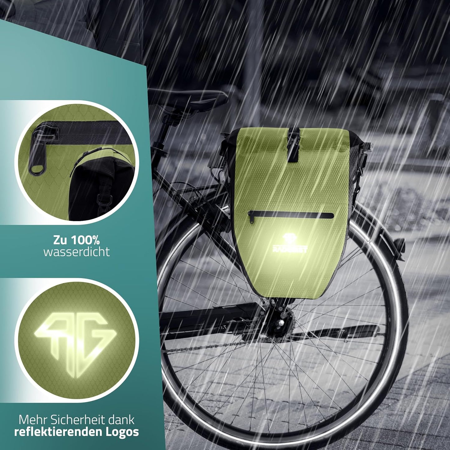 RADGEIST sacoche de vélo pour porte-bagages - sacoche de vélo pour porte-bagages - sacoche de vélo étanche et sac à bandoulière - sacoche de vélo avec réflecteurs