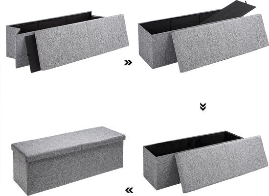 Banc Casaria avec rangement - 80x40x40cm 100L aspect lin - Gris clair