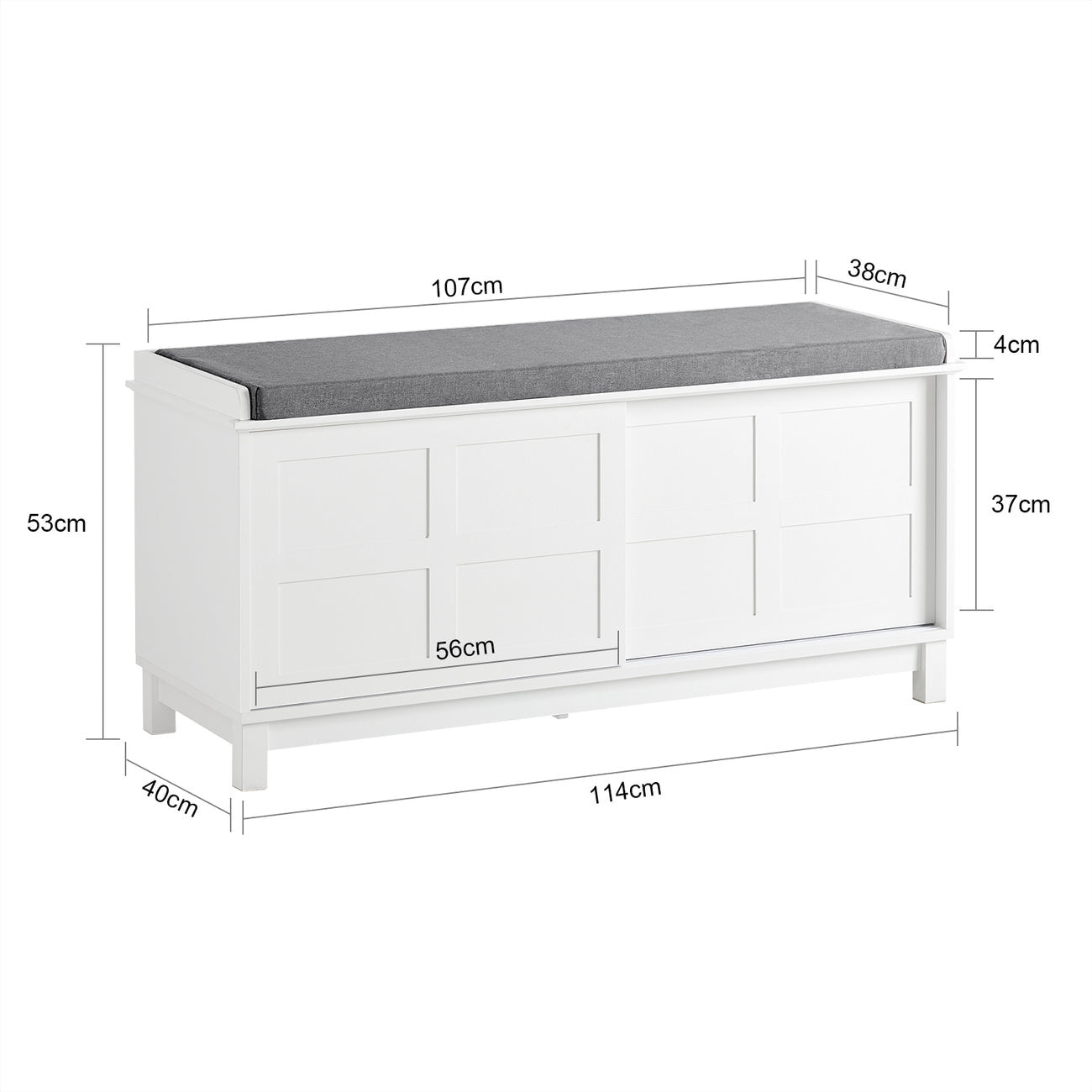 SoBuy FSR86-W Banc de rangement avec coussin d'assise - 114 x 40 x 53 cm - Blanc/gris