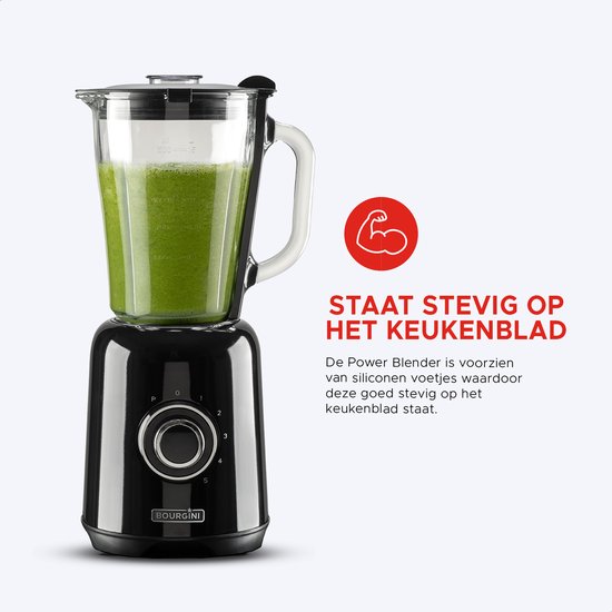 Mixeur Bourgini Retro - 5 vitesses et fonction pulse - 1,5 litre - Mixeur à smoothies - 500 watts - Noir